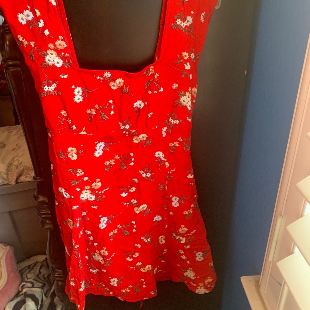 American eagle red floral mini dress square neckline